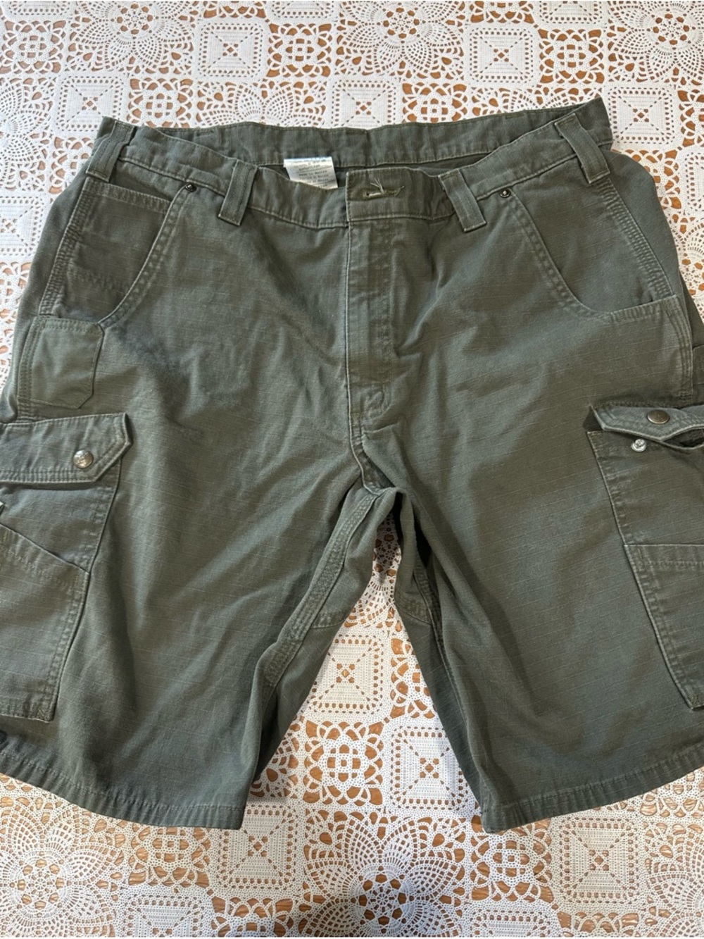 Carhartt Mens 38 Cargo Shorts Olive Green Ripstop Workwear Utility Outdoor